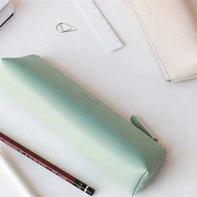 img 1 attached to 🖋️ Doraking Cyan PU Leather Pencil Bag Pen Case Cosmetic Makeup Stationery Pouch Zipper Bag - Small Pencil Pouch for Students, Pens, Pencils, Markers