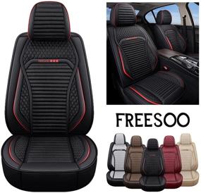 img 4 attached to 🚗 FREESOO Car Seat Covers Front Only: Full Coverage Leather & Linen Protector, Airbag Compatible - Universal Fit for Cars SUV Sedan Pick-up Truck Van (Black 12-2PCS)
