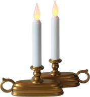 🕯️ brass battery window candles with timer - set of 2, old fashioned holders with white flameless tapers | warm flickering led, cordless christmas candlestick for windowsill incl. batteries логотип