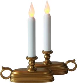 img 4 attached to 🕯️ Brass Battery Window Candles with Timer - Set of 2, Old Fashioned Holders with White Flameless Tapers | Warm Flickering LED, Cordless Christmas Candlestick for Windowsill incl. Batteries