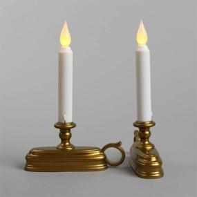 img 1 attached to 🕯️ Brass Battery Window Candles with Timer - Set of 2, Old Fashioned Holders with White Flameless Tapers | Warm Flickering LED, Cordless Christmas Candlestick for Windowsill incl. Batteries