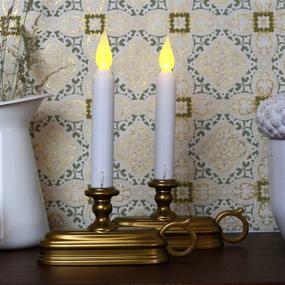 img 3 attached to 🕯️ Brass Battery Window Candles with Timer - Set of 2, Old Fashioned Holders with White Flameless Tapers | Warm Flickering LED, Cordless Christmas Candlestick for Windowsill incl. Batteries