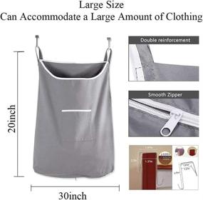 img 2 attached to 🧺 Space-Saving Hanging Laundry Hamper Bag with Stainless Steel Hooks - Large Capacity Dirty Clothes Bag for Storage, College, Closet, Behind Doors - Gray Style 2