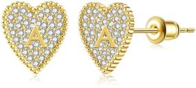 img 4 attached to RWQIAN Heart Initial Stud Earrings: Hypoallergenic 925 Sterling Silver Jewelry for Girls & Women