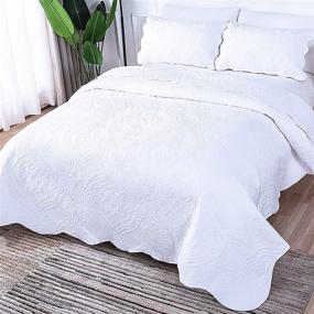 img 4 attached to 🛏️ 108 x 90 King Size Lightweight Bed Blanket - All-Season Microfiber Coverlet for Winter and Summer, Includes 2 Pillow Shams. White Blanket for Sofa, Couch, Bed, Camping, and Travel, Washable.