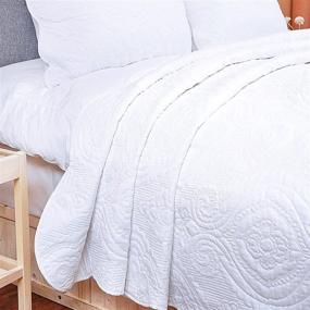 img 2 attached to 🛏️ 108 x 90 King Size Lightweight Bed Blanket - All-Season Microfiber Coverlet for Winter and Summer, Includes 2 Pillow Shams. White Blanket for Sofa, Couch, Bed, Camping, and Travel, Washable.