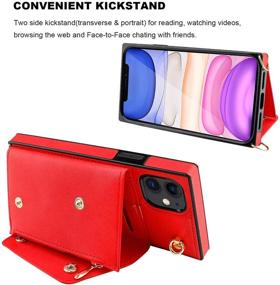 img 2 attached to Stylish and Functional KIHUWEY iPhone 11 Crossbody Case with Wallet Card Holder in Vibrant Red - Convenient Kickstand, Wrist Strap, and Shoulder Cross Body Zipper Purse Bag Cover Case