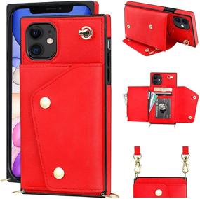 img 4 attached to Stylish and Functional KIHUWEY iPhone 11 Crossbody Case with Wallet Card Holder in Vibrant Red - Convenient Kickstand, Wrist Strap, and Shoulder Cross Body Zipper Purse Bag Cover Case