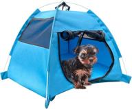 🐱 breathable kudes cat dog tent house, small medium pets puppy kennel - folding dog cat bed pad cage for indoor outdoor - pop up dog cat tent traveling camping beach sun shelter (blue) logo