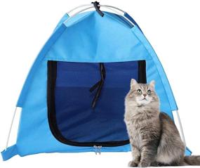 img 3 attached to 🐱 Breathable KUDES Cat Dog Tent House, Small Medium Pets Puppy Kennel - Folding Dog Cat Bed Pad Cage for Indoor Outdoor - Pop Up Dog Cat Tent Traveling Camping Beach Sun Shelter (Blue)