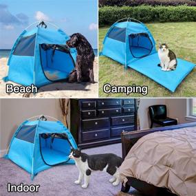 img 1 attached to 🐱 Breathable KUDES Cat Dog Tent House, Small Medium Pets Puppy Kennel - Folding Dog Cat Bed Pad Cage for Indoor Outdoor - Pop Up Dog Cat Tent Traveling Camping Beach Sun Shelter (Blue)