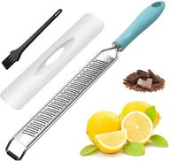 🍋 premium stainless steel lemon zester grater with plastic handle & dishwasher-safe cover - blue logo