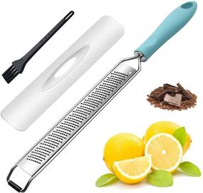 img 4 attached to 🍋 Premium Stainless Steel Lemon Zester Grater with Plastic Handle & Dishwasher-Safe Cover - Blue