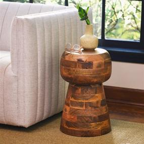 img 3 attached to 🛋️ Modern Boho Bedroom or Living Room Accent Table – Main + Mesa Natural Mango Wood End, Nightstand, or Stool