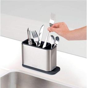 img 2 attached to 🍴 Joseph Joseph Stainless Steel Surface Cutlery Drainer - Kitchen Organizer Caddy Holder Drying Basket, Silver