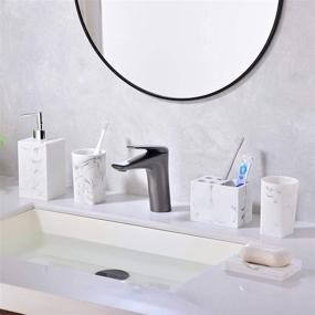 img 2 attached to 🛁 5-Piece Resin Bathroom Accessories Set: Modern Vanity Organizer for Lotion, Soap, Toothbrush, and more in Ink White