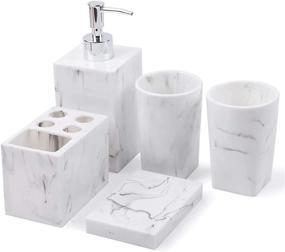 img 4 attached to 🛁 5-Piece Resin Bathroom Accessories Set: Modern Vanity Organizer for Lotion, Soap, Toothbrush, and more in Ink White