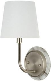 img 4 attached to ✨ Stone & Beam Contemporary White Marble Wall Sconce: Elegant 1-Light Fixture with Linen Shade, LED Bulb Included - 13.5"H Brushed Nickel Design