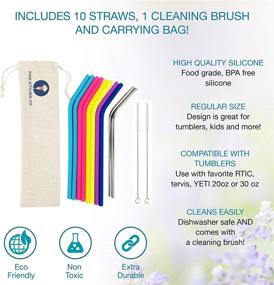 img 3 attached to 🥤 Vibrant Reusable Silicone and Stainless Steel Drinking Straws Bundle - 12 Pieces with Extra Long Length for Yeti/Rtic/Ozark Tumblers - PINE KITCHEN CO