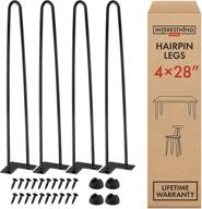 set of 4 easy-to-install 28 inch hairpin legs for furniture - ideal mid-century modern legs for dining and end tables, chairs, and diy home projects + bonus rubber floor protectors - interesthing home logo