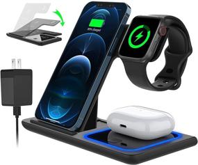 img 4 attached to FCOOL Foldable Wireless Charger: 3-in-1 Charging Station for Apple Watch SE/6/5/4, AirPods, iPhone 12/SE/11 Pro/X/8 Plus; 15W Fast Charger, Qi-Certified Compatible with Multiple Phones