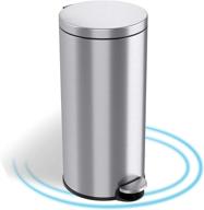 🗑️ itouchless softstep 8 gallon kitchen trash can - odor filter, removable inner bucket - stainless steel - 30 liter round step pedal garbage bin for kitchen, bathroom, home, office - quiet lid close logo
