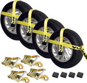 img 4 attached to 🚗 Maximize Vehicle Security with the Vulcan Classic Yellow Adjustable Loop Car Tie Down Kit - Complete Kit with 4 Straps and 4 Ratchets