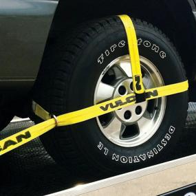 img 1 attached to 🚗 Maximize Vehicle Security with the Vulcan Classic Yellow Adjustable Loop Car Tie Down Kit - Complete Kit with 4 Straps and 4 Ratchets