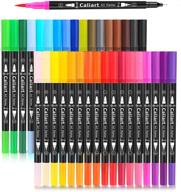 🎨 caliart 34 dual brush pens art markers - fine & brush tip coloring markers for kids and adults - ideal for coloring books, bullet journaling, note taking, lettering, calligraphy, drawing - craft supplies logo