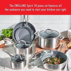 img 3 attached to 🍳 Набор посуды 10 штук ZWILLING Spirit с керамическим антипригарным покрытием - Датчик для готовки в горшке (видеказан), сковорода, кастрюля - нержавеющая сталь.