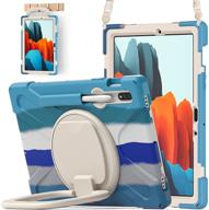 batyue samsung galaxy tab s7 (2020) case shockproof protective rugged case with [pencil holder][rotating portable bracket][shoulder strap] 11-inch protective cover sm-t870 /t875 /t876 (colourful blue) logo