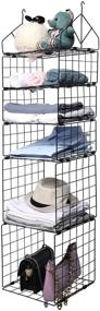 img 4 attached to 📦 X-Cosrack Metal Wire Hanging Shelves Organizer Basket - 5 Tier Adjustable Collapsible Wardrobe Organizer for Closet, Dormitory - Black Housewares Organizer