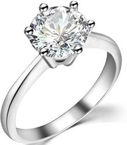 img 1 attached to 💍 Серебристо-стальное кольцо с одним бриллиантом Cubic Zirconia, имитирующим алмаз массой от 1 до 4 карат, для помолвки на свадьбу