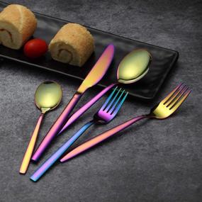 img 1 attached to 🌈 40-Piece Stainless Steel Silverware Set with Rainbow Titanium Plating - Colorful Flatware Set for 8 People (Shiny Rainbow)