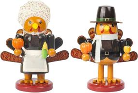 img 4 attached to FUNPENY 7 Inch Wooden Turkey Nutcracker Figures: Festive Christmas Decorations, Set of 2 for Tabletops, Fireplace & Thanksgiving