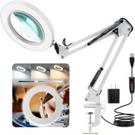 lancosc magnifying glass with light and stand: 5x real 🔍 glass lens, led lighted arm magnifier desk lamp for crafts and reading logo