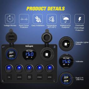 img 2 attached to 🚀 Power Up Your RV or Boat with Nilight 90101E: 5 Gang Rocker Dual USB Charger, Digital Voltmeter & 12V Outlet Pre-Wired Switch Panel with Circuit Breakers - 2 Years Warranty