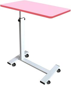 img 4 attached to 🛋️ Height Adjustable Small Space Sofa Side Table with Wheels - Pink Portable Desk for Home Office, Living Room & Bedroom; TV Tray, Bedside, Study & Writing Table for Students