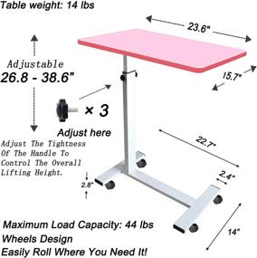 img 2 attached to 🛋️ Height Adjustable Small Space Sofa Side Table with Wheels - Pink Portable Desk for Home Office, Living Room & Bedroom; TV Tray, Bedside, Study & Writing Table for Students