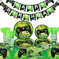 🎮 homyplaza video game party supplies: complete gamer birthday set for boys! includes plates, table cloth, banner & more - serves 25+ логотип