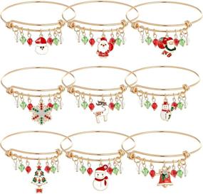 img 4 attached to 🎄 MIRACULOUS GARDEN 9-Piece Christmas Charm Bracelet Set for Women and Girls - Thanksgiving Xmas Holiday Crystal Bell Bracelet Jewelry