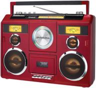 sound station portable stereo boombox with bluetooth/cd/am-fm radio/cassette recorder (red) logo