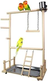 img 4 attached to 🪵 Wood Perch Gym Stand Training Ladder with Feeders and Toys - Ideal Playground for Hamiledyi Parakeets, Cockatiels, Lovebirds, Parrots, and Finches