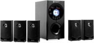 auna areal active 620, 5.1 channel loudspeaker system with home entertainment features, radio tuner, usb/sd/aux/rca output + input connections, 90 watts rms, bluetooth connectivity, black logo