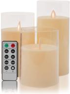 aignis беспламенные свечи мигающие батарейные свечи пакет из 3 шт.(д: 3 дюйма x в: 4 дюйма 5 дюймов 6 дюймов) светодиодные свечи из неразрушимого плексигласа и пульт дистанционного управления с таймером на 24 часа (белые) логотип