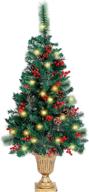 🎄 juegoal 4 ft pre-lit crestwood spruce christmas tree - stunning entrance tree with 120 leds fairy lights, pine cones, and red berries in gold urn base - perfect front door or porch xmas home decorations - 1 pack logo