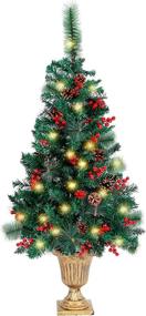 img 4 attached to 🎄 Juegoal 4 FT Pre-Lit Crestwood Spruce Christmas Tree - Stunning Entrance Tree with 120 LEDs Fairy Lights, Pine Cones, and Red Berries in Gold Urn Base - Perfect Front Door or Porch Xmas Home Decorations - 1 Pack