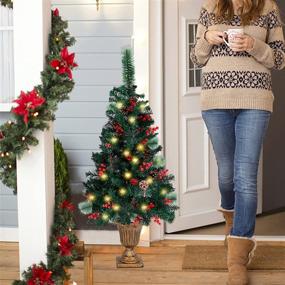 img 3 attached to 🎄 Juegoal 4 FT Pre-Lit Crestwood Spruce Christmas Tree - Stunning Entrance Tree with 120 LEDs Fairy Lights, Pine Cones, and Red Berries in Gold Urn Base - Perfect Front Door or Porch Xmas Home Decorations - 1 Pack