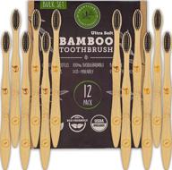 🌿 12 pack of charcoal bamboo toothbrushes - natural extra soft bristles, biodegradable bulk toothbrush set, compostable eco friendly wooden toothbrush for adults &amp; kids, bpa free, organic &amp; zero waste logo