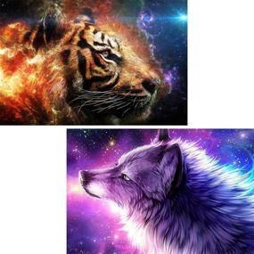 img 4 attached to 🎨 Yomiie 2 Pack 5D Diamond Painting Tiger Wolf Full Drill by Number Kits, Colorful Beast Paint with Diamonds Art Animal Rhinestone Embroidery Cross Stitch Craft for Home Room Decoration, 12x16 inch - Enhance SEO